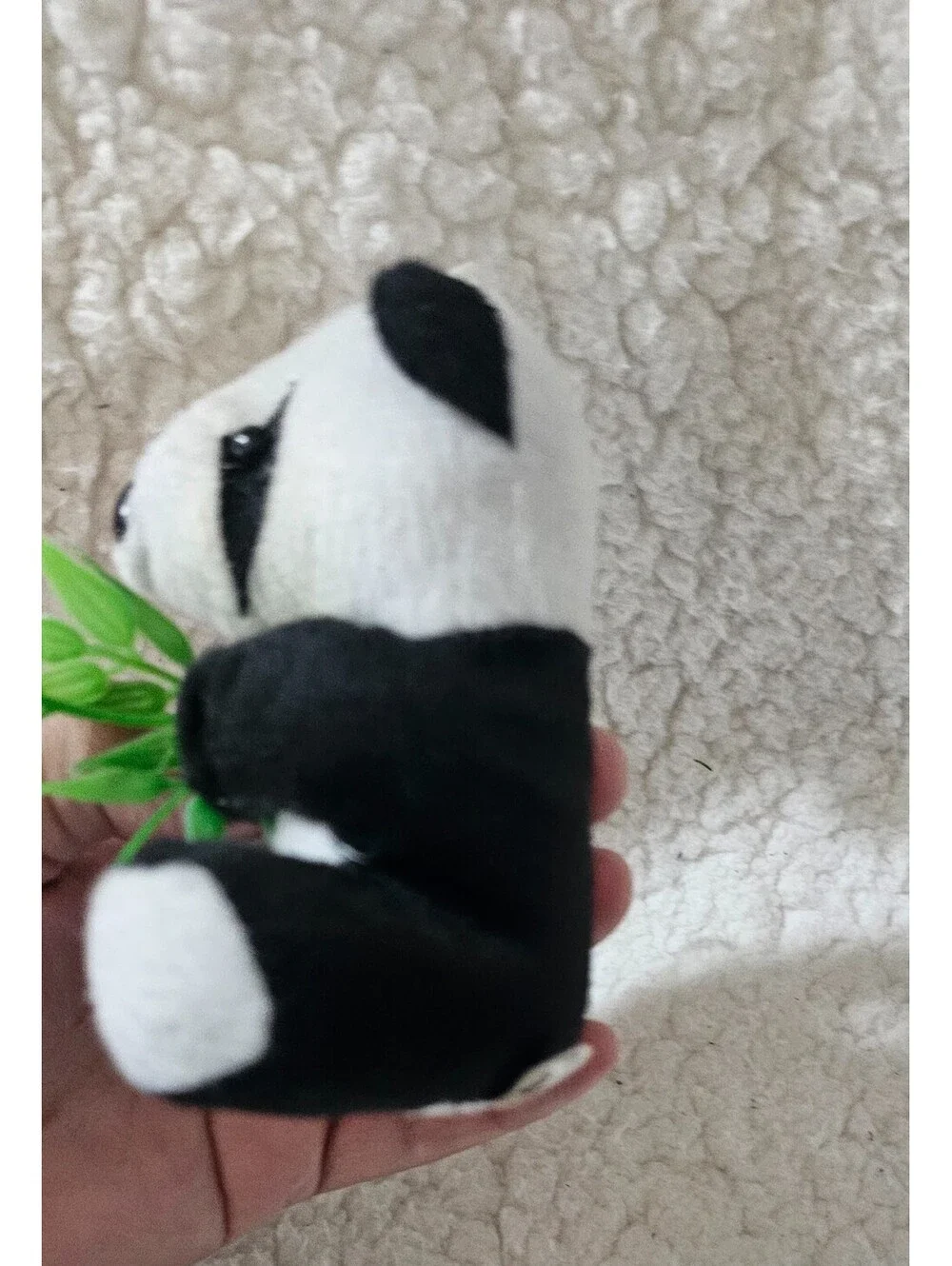 Mini Small Panda Bear Plush Keychain With Bamboo Toy Black & White 4